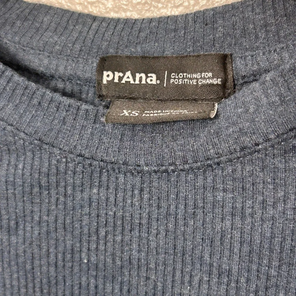 prAna‎ Womens Ribbed Short Sleeve Crew Neck Tee Navy Blue Slim Fit XS